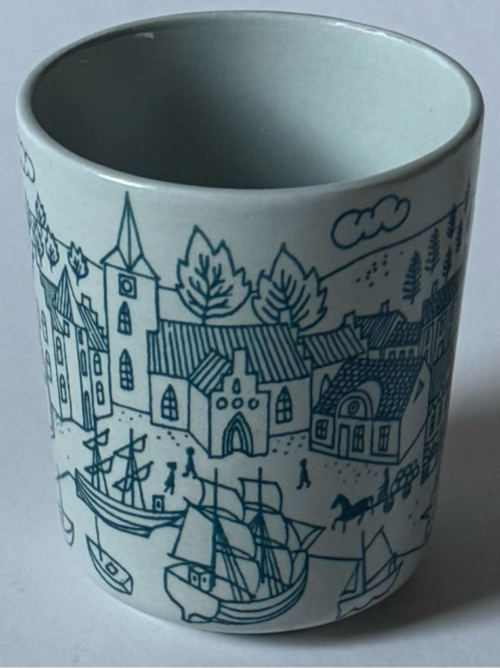 Nymolle Art Faience Hoyrup Denmark Cup 4006 Village Harbor Scene 1970s